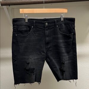 Men's Black Distressed Denim Shorts